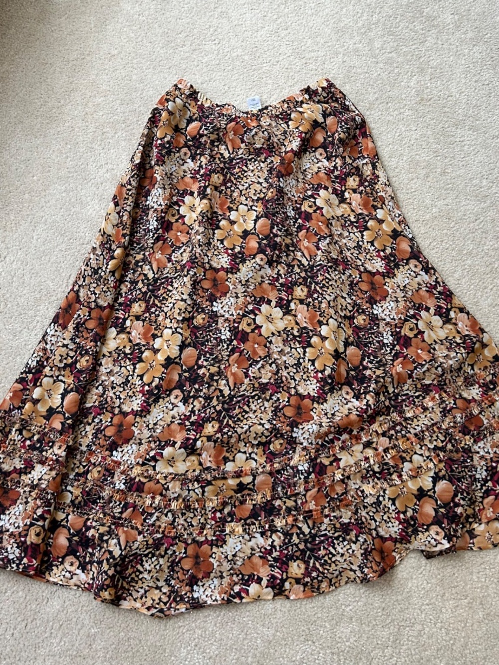 Fall Floral Tiered Maxi Skirt Warm Tones Sz Medium by Coldwater Creek - Picture 7 of 8